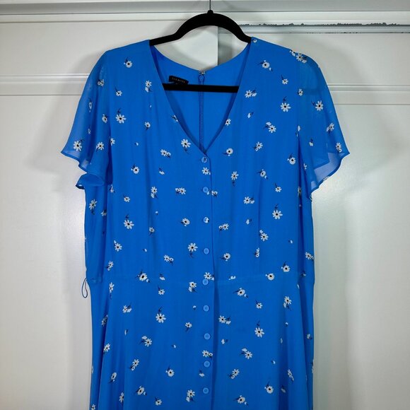 Blue Chiffon Scattered Floral Button Front Midi Dress 16 - Picture 11 of 15